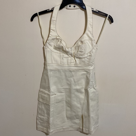 Urban Outfitters Jenny Denim Bustier Mini Dress Ivory Size Small - Picture 2 of 11